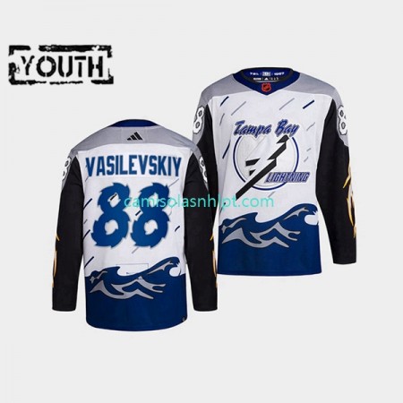 Camiseta Tampa Bay Lightning Andrei Vasilevskiy 88 Adidas 2022 Reverse Retro Branco Authentic - Criança